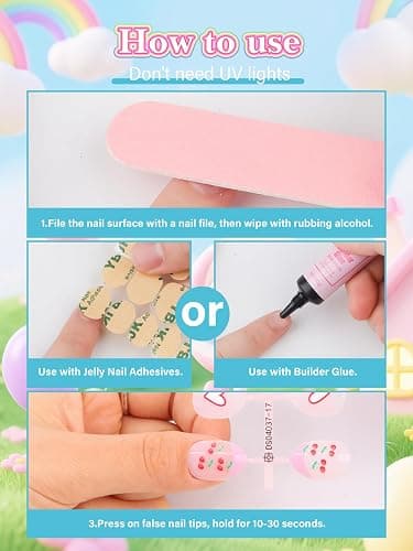EBANKU 1 Pack Kid Fake Nail Kit, 24 Pieces Press on Nails for Kids Cherries Press on Nail Short False Nail Kits for Kids Girls thumbnail 6