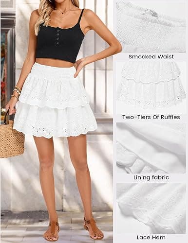 Kate Kasin Pleated Mini Skirt for Women High Waist Flowy Ruffle Layered Flared Y2K Teen Spring Summer Short A Line Skirts thumbnail 5