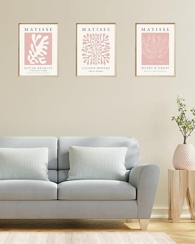 HesenDot Framed Matisse Pink Canvas Wall Art,Abstract Matisse Canvas Wall Decor,16x12IN High Framed Wood Design Print,Minimalist Classic Decor Aesthetic for Living Room,Bedroom,Bathroom Set of 3 thumbnail 8