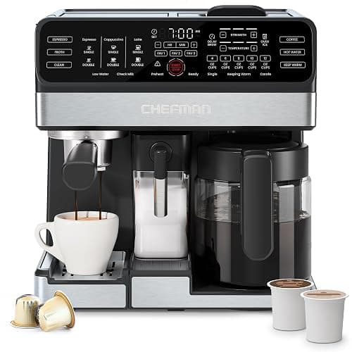 Chefman Coffee Maker Espresso Machine Combo, OmniBrew 8-in-1 Coffee Station with Automatic Milk Frother for Lattes, Cappuccinos, Macchiatos, 12-Cup Carafe and 3L Removable Water Tank - Black - Image 1