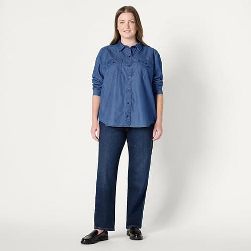 Amazon Essentials Womens Relaxed-Fit Denim Chambray Button-Down Long-Sleeve Shirt thumbnail 7