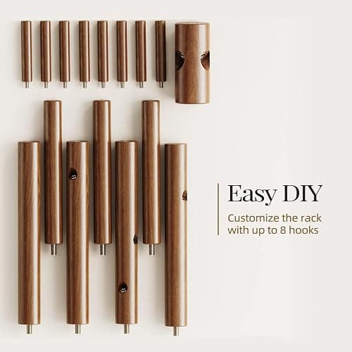 Pipishell Sturdy Wooden Coat Tree with 8 Hooks, 3 Adjustable Sizes for Clothes, Hat Stand Used in Bedroom/Office/Entryway, Brown thumbnail 6