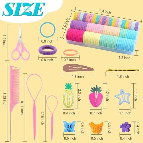 IKOCO 826PCS Hair Accessories for Girls, Elastic Hair Ties with Colorful Clips and Tools thumbnail 2