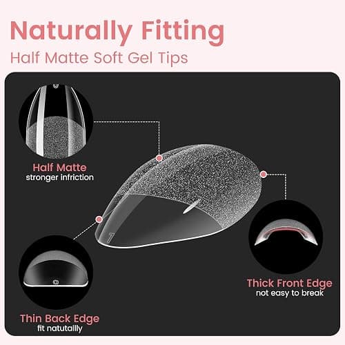 Quaferen Almond Nail Tips Short: 240pcs Pre-shape Acrylic Fake Nails Tips Almond Shape - 12 Sizes Soft Gel Full Cover Clear Gelly Press on False Tip for Nail Extension Salon Home thumbnail 3