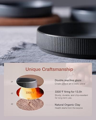 Richmount Star Stoneware Pasta Bowls Set of 6, Salad/Cereal/Soup Bowl 8.25in/21cm, Reactive Glaze Bowl for All Pasta Dishes, Microwave and Dishwasher Safe, Serving Bowls Set of 6, Matte DarkCharcoal thumbnail 5