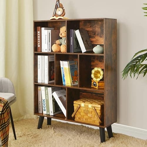 LEYAOYAO Cube Bookshelf 3 Tier Mid-Century Rustic Brown Modern Bookcase with Legs,Retro Wood Bookshelves Storage Organizer Shelf,Freestanding Open Book Shelves for Bedroom,Living Room,Office thumbnail 9