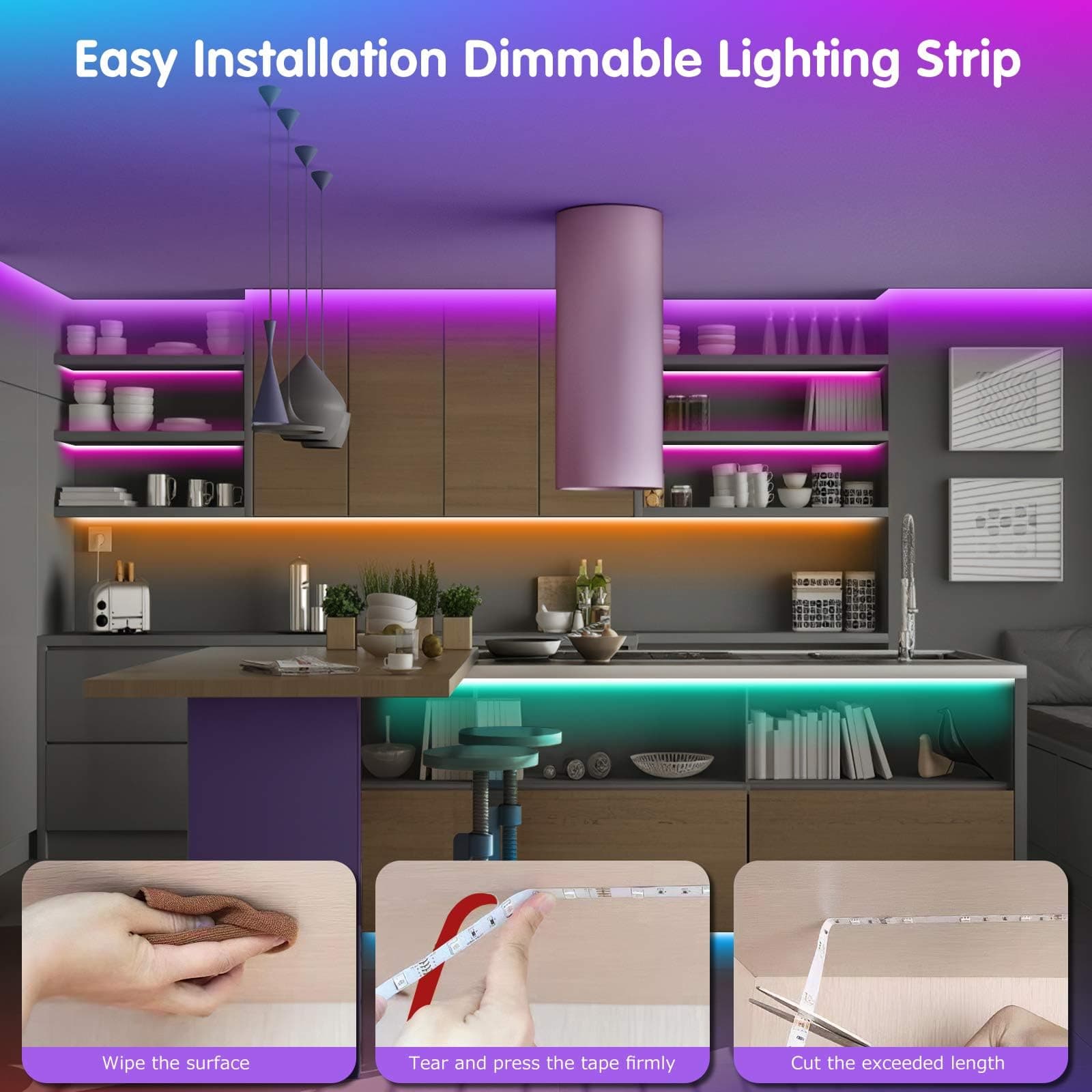 Bluetooth LED Strip Lights 15m, Tenmiro 50ft RGB LED Lights with Remote&App Control, Flexible DIY Multi-Colour Music Sync Timing for Kitchen, Bedroom,Party,PC Decoration - 15M thumbnail 7