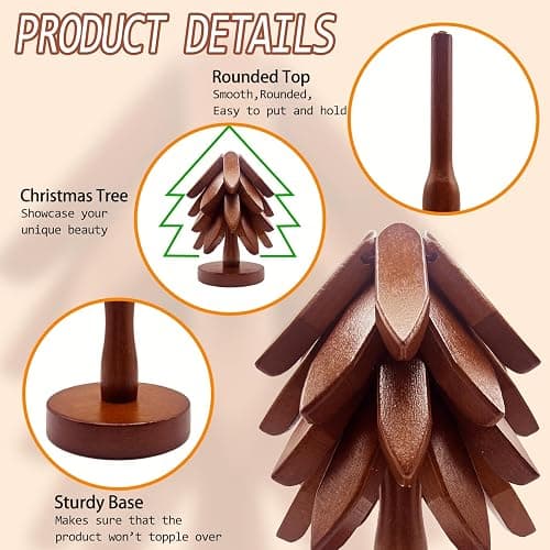 Wooden Trivets for Hot Dishes, Tree Shape Trivet Set, 4 Wooden Trivets + 1 Stand, Stackable Christmas Tree Design, Natural Foldable Kitchen Wooden Trivet, for Pans, Pot, Bowl, Teapot, Hot Pot Holder thumbnail 4