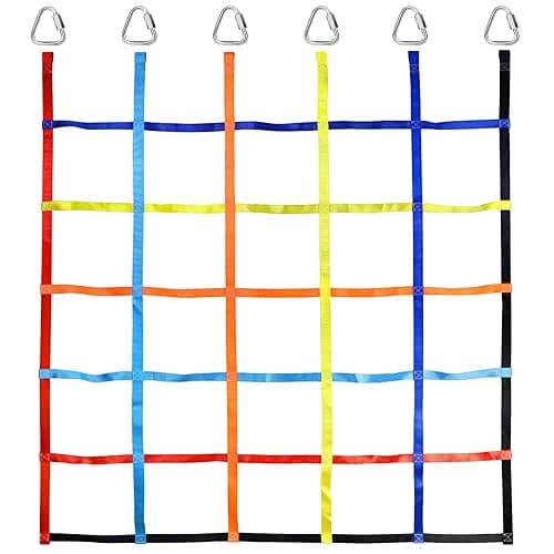 TOPNEW Climbing Net for Kids Outdoor, Ninja Cargo Net Rope Ladder Net for Ninja Slackline, Jungle Gyms, Swing Set, Playground Netting, Multi-Color - Image 1