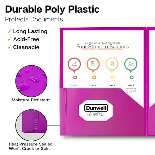 Dunwell Plastic 2-Pocket Folders (6 Pack, Assorted Colors), 8.5x11 Document Folders for School and Office, Heavy Duty Poly, Long Lasting, Includes Labels thumbnail 4