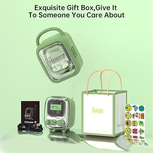 Divoom Tiivoo-2 Portable Bluetooth Speaker with FM Radio,Pixel Art Retro Mini Small Cute Wireless Speaker,Vintage Decor Suitable for Party Office Desk Home Bedroom Kitchen,Gifts for Women Men,Green thumbnail 7