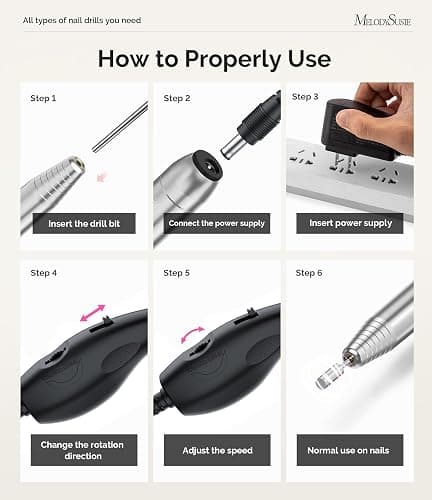 MelodySusie Portable Electric Nail Drill,PC120B Compact Efile Electrical Professional Nail File Kit for Acrylic, Gel Nails, Manicure Pedicure Polishing Shape Tools Design for Home Salon Use, Silver - Silver thumbnail 5