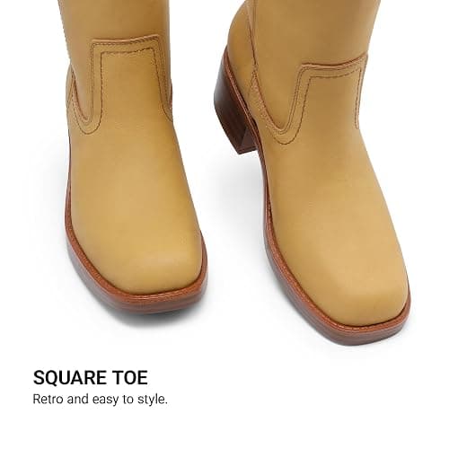 DREAM PAIRS Women's Knee High Square Toe Mid Calf Boots Retro Western Banana motorcycle Pull On Comfortable Low Block Heel Fashion Boots for Dress thumbnail 6
