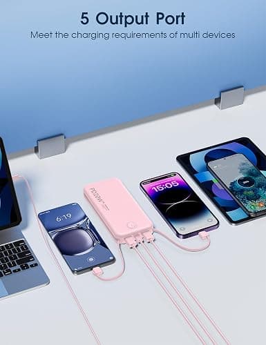Nusyddy Portable Charger 10000mAh Fast Charging w/Built-in Wall Plug Pink | PD20W Fast Charging, LED Indicator, Pass Through Charging, TSA Approved, Compact/Slim, Power Bank for iPhone/iPad/Samsung thumbnail 6