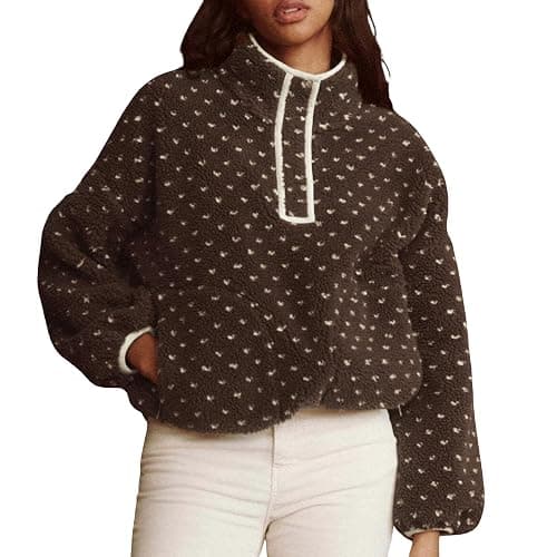 Hixiaohe Fleece Sweatshirt for Women Winter Long Sleeve High Neck Fuzzy Sherpa Pullover Jacket Warm Outerwear with Pockets thumbnail 2