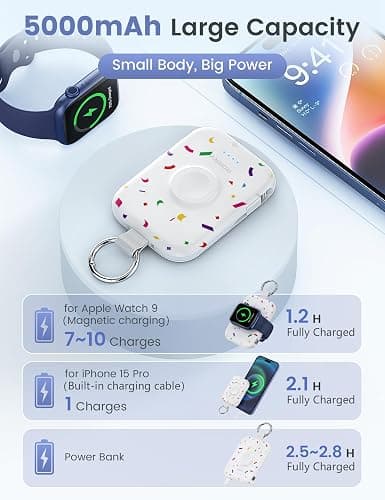RORRY CharmGo Portable Charger, 5000mAh Portable Charger Power Bank | Built-in Cables,Travel Keychain Battery Pack Essentials for Apple Watch 1~12 Series/Ultra/SE & iPhone 18 Pro Max/17/16/15 thumbnail 3