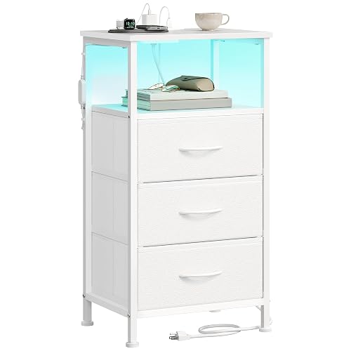 SONGMICS BELLAH Collection - Nightstand with Charging Station and App-Controlled Adjustable LED Lights, Bed Side Table, 3 Drawers and 1 Open Shelf, Modern, Cloud White and Snow White ULGS303WH01S - Image 1