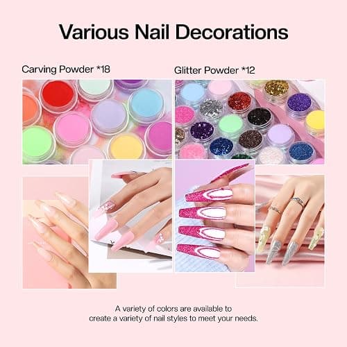 Morovan Acrylic Nail Kit for Beginners: Professional Nail Kit Set with Acrylic Powder Glitter Full Nail Starter Kit for Nail Extensions thumbnail 5