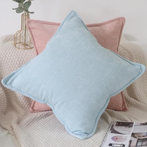OYIMUA Light Blue 16x16 Chenille Throw Pillow Covers Set of 2 | Farmhouse Decorative Pillowcases for Couch & Bed | Soft Luxury Accent Pillows for Living Room thumbnail 2
