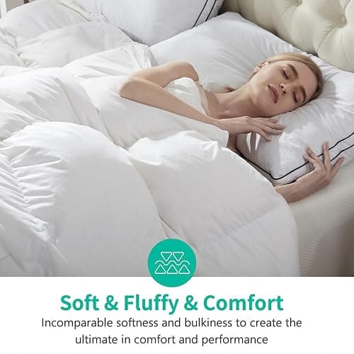 APSMILE Super King Luxury 100% Organic Cotton All Season Down Feather Fibers Comforter, High Fill Power Medium Warmth Duvet Insert (120x120, Ivory White) thumbnail 3