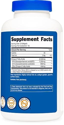 Nutricost Omega 3 Fish Oil - 2500MG, 120 Softgels (40 Serv) - Fish Oil, Wild Caught! 1200mg EPA 850mg DHA - Non-GMO, Gluten Free thumbnail 5