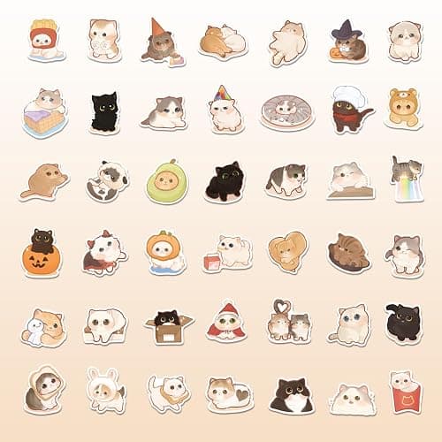 150 Pcs Cute Cat Stickers for Water Bottles, Funny Kitten Stickers, Gift for Teen Birthday Party, Kawaii Cartoon Decal Pack, Waterproof for Laptop,Phone,Skateboard,Bicycle thumbnail 2