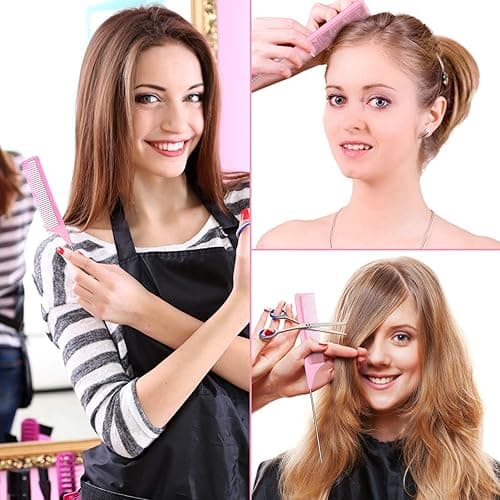 3 Packs 9 Inch Rat Tail Comb Carbon Fiber Heat Resistant Teasing Comb with Metal Pick Styling Parting Lightweight Sectioning Fine Tooth Combs for Women Girls - Pink thumbnail 3