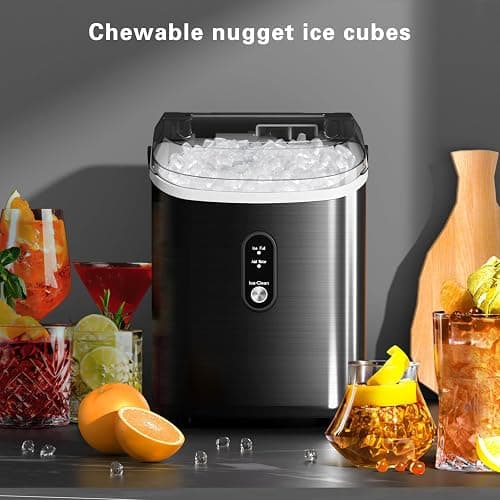 Nugget Ice Makers Countertop with Soft Chewable Pellet Ice, Pebble Ice Maker Machine with Self-Cleaning, 35Lbs/24Hrs, One-Click Operation, Ice Basket/Ice Scoop for Home/Office/Bar/Party, Black - Black(Nugget ice) - Ice Makers Countertop thumbnail 4