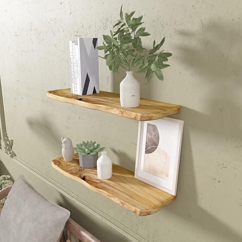 WELLAND 24 Inch Cedar Natural Edge Floating Shelf Set of 2 Rustic Solid Cedar Wood Floating Shelves Wall Mounted for Living Room, Bedroom, Kitchen, Bathroom, Home Office, Entryway thumbnail 4