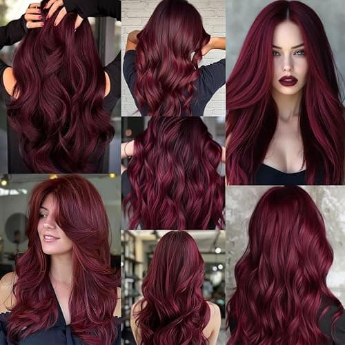 TOFAFA 22 inch Burgundy Hair Extensions, Colored Party Highlights Clip in Synthetic Cherry Red Hair Extensions, Colorful Long Straight Hairpieces for Girls Women Kids Favor Gift(10 PCS Wine Red) thumbnail 6