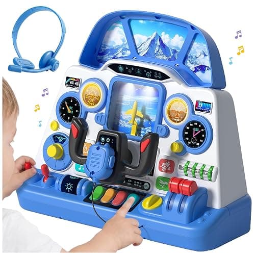 Airplane Steering Wheel Simulator Toy for Toddlers, Interactive Pilot Dashboard with Lights & Sounds, Sensory Pretend Play Learning Toy, Screen-Free STEM Educational Gift for Boys & Girls Ages 18M+ - Image 1