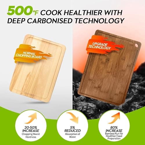 3 Piece Organic Bamboo Chopping Board Set by Harcas. 3 Sizes. Beautifully Crafted. Perfect for Serving Cheese or Antipasti, Cutting Meat, Vegetables or Fruit thumbnail 2