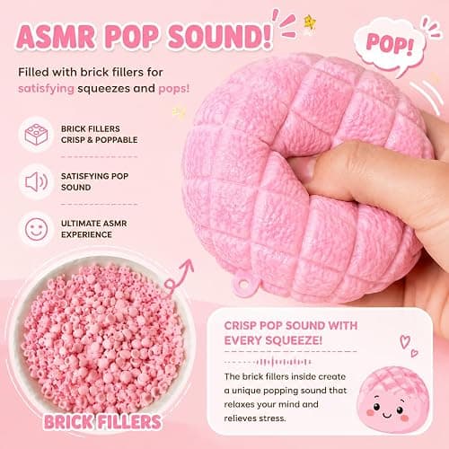 Crunchy Pineapple Bun Squishy - Bead Filled Squeeze Fidget Toy, Realistic Food Replica Design Sensory Squeeze Ball with Crunchy ASMR Feel for Adults，Pink thumbnail 5