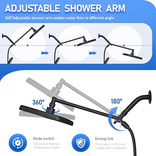 Seacity Wide Rain Shower Head With 5 Modes Handheld Showerheads, High Pressure Showerhead Combo with Extension Arm for Bathroom Accessories, Adjustable Shower Head with Anti-Clog Nozzles (Black) thumbnail 5