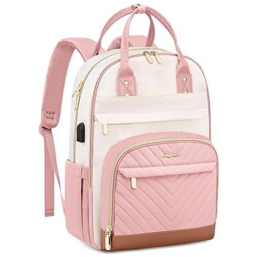 School Backpack for Women Teen Girls - 15.6 inch Laptop Backpack with USB Charger Waterproof College Bookbag Casual Daypack Computer Backpack for Work Travel Backpacks for Teacher Nurse Pink Beige thumbnail 9