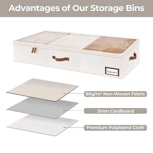 StorageWorks Large Under Bed Storage Containers with Handles and Label Holder, 2 Pack Ultra-thick Fabric Underbed Bins, Closet Organizer for Clothes, Blankets, Sweater thumbnail 5