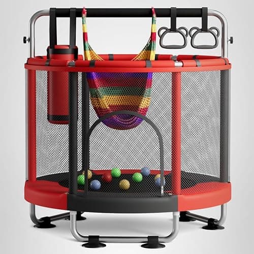 ZCMHAXJ 55" Trampoline for Kids with Enclosure, 440lbs Capacity Indoor & Outdoor Toddler Trampoline with Adjustable Gymnastics Bar & Toys, for Boys & Girls thumbnail 8