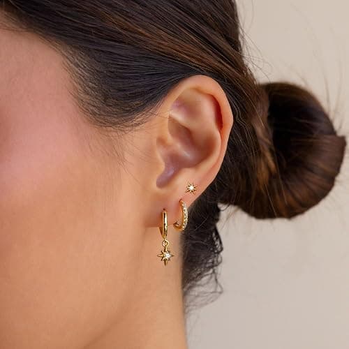 Gold Earrings for Women, 14k Gold Plated Dangle Huggie Earrings for Women Trendy Dainty Gold Hoop Earring Stacks Hypoallergenic Pearl Chain Drop Cartilage Earring Fashion Womens Jewelry thumbnail 5