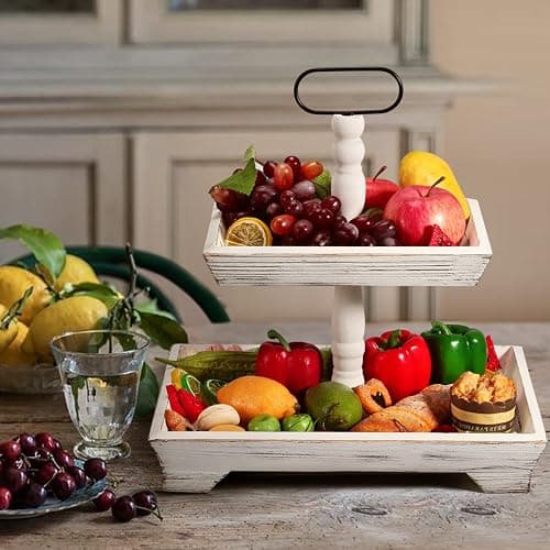 Tiered Tray Stand Farmhouse Tiered Tray for Decors Holder 2 Tiered Tray Stand for Kitchen Bedroom Entryway Coffee Bar thumbnail 7
