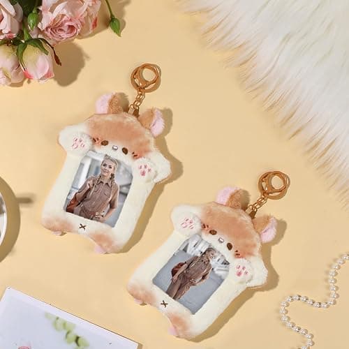 NEWEST Hamster Plush Kpop Photocard Holder with Keychain, Cute Hamster ID Badge Holder Protector Cover, Soft Cartoon Animal Photo Case Sleeves Stationery for Idol ID Card Student Worker Bag Charm thumbnail 2