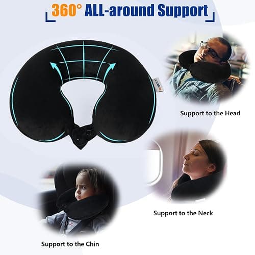 SAIREIDER Travel Pillow 100% Pure Memory Foam Travel Neck Pillow, Airplane Pillow for Traveling、Car、Home、Office，Washable Cover（Black） thumbnail 4