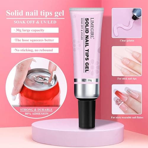 LIMEGIRL Solid Nail Glue Gel Kit with UV Lamp & Remover - Nail Glue Remover for Fake Nail, Strong Solid Nail Glue, Long-lasting 30+ Days with UV Light, Salon Professional Bundle for Press on Nails thumbnail 2