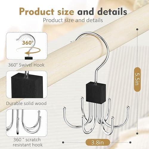 Belt Hanger, 2PCS Belt Organizer for Closet 360° Rotatable Max 48 Belt Storage Rack Space Saving Closet Organizers and Storage for Belts, Bra, Tank Top, Tie, Scarf, Purse (Black, 2 Pack) thumbnail 2