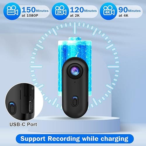 i3 4K Thumb Action Camera,Tiny Size, Mount Anywhere,Small Body Camera with Spring Clip,Portable Vlogging,Hands-Free POV Recording,Helmet Cam for Cycling,Motorcycle (with 128G-Card, Black) thumbnail 7