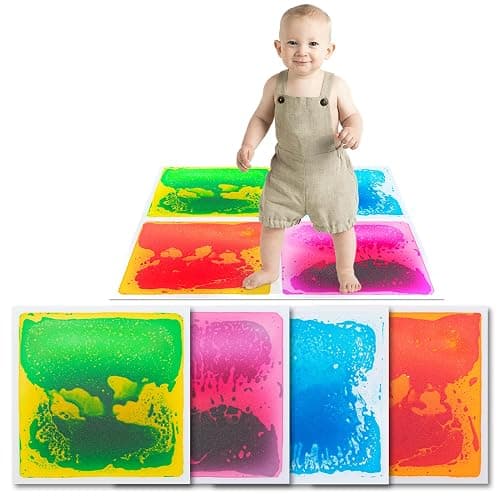 Art3d Lot de 4 Dalles de Sol Sensorielles Liquides | 30 x 30 cm,pour Salle de Jeux et Piste de Danse,Carrés,Multicolore - Image 1