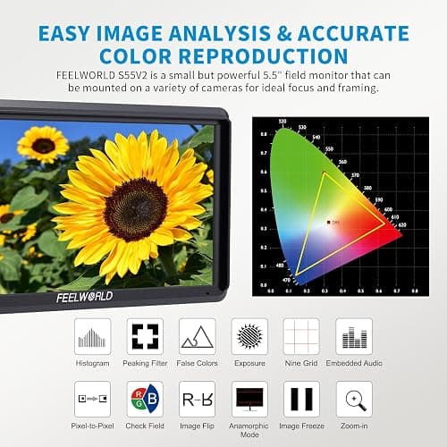 FEELWORLD S55 6 inch Camera DSLR Field Monitor Small Full HD 1920x1080 IPS LUT Video Peaking Focus Assist with 4K HDMI 8.4V DC Input Output Professional Video Accessories thumbnail 4