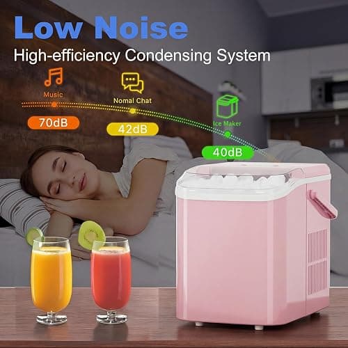 NEWBULIG Ice Makers Countertop with Handle, Portable Ice Machine, 9 Bullet Ice Cubes in 6 Mins, 26lbs in 24Hrs, Auto-Cleaning, with Basket and Scoop, for Home, Kitchen, RV, Camping,Pink thumbnail 7