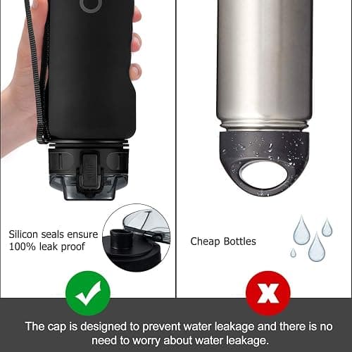 ADORIC Sports Water Bottle 1L, BPA Free Tritan Non-Toxic Plastic Sport Water Cup, Durable Leak Proof Water Bottle with Filter, Flip Top (Black-1000ml) thumbnail 4