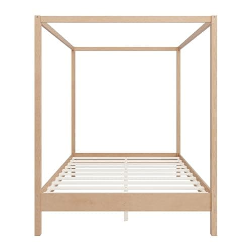 Merax Wooden Canopy Bed with Four Posters, Queen Size Canopy Bed Frame & 8.3" Storage Space Under Bed, Solid Wood Slats Support, No Box Spring Needed, Easy Assembly, Natural thumbnail 5