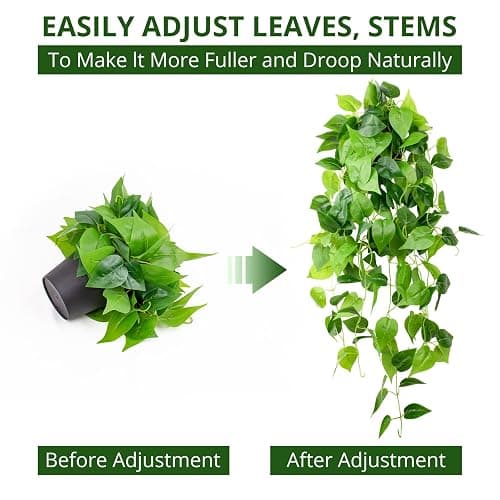 LOYWREE 35.4in Artificial Plants in Black Pot Realistic Fake Hanging Potted Greenery with Faux Ivy Vine & Pothos - Ideal for Shelf, Home, Office, Indoor & Outdoor Garden Decor thumbnail 8